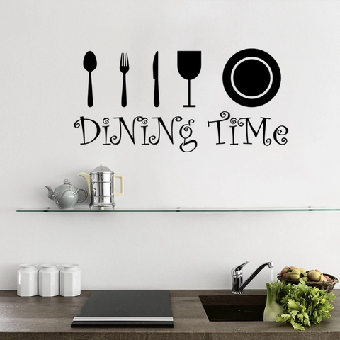 Pegatina de Pared de Cocina Dining Time Creativa DIY Removible PVC Negro Silueta de Cubiertos Para Comedor Decoración
