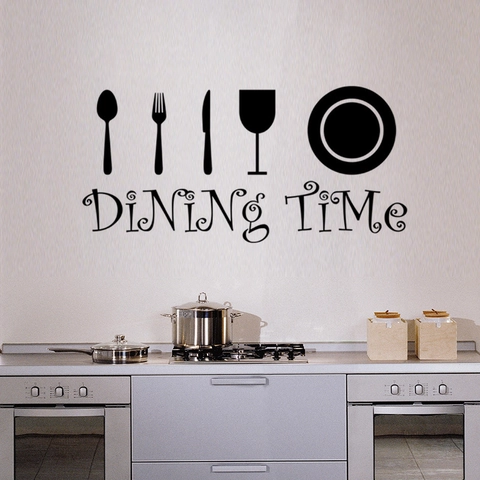 Pegatina de Pared de Cocina Dining Time Creativa DIY Removible PVC Negro Silueta de Cubiertos Para Comedor Decoración