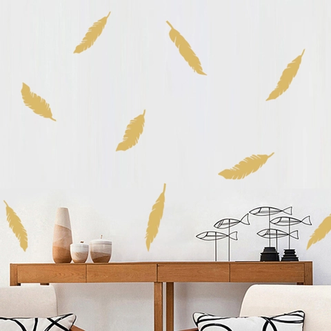 Adesivi Murali a Forma di Piuma in Stile Nordico Decalcomanie Decorative DIY in PVC per Casa Soggiorno Camera da Letto Dormitorio