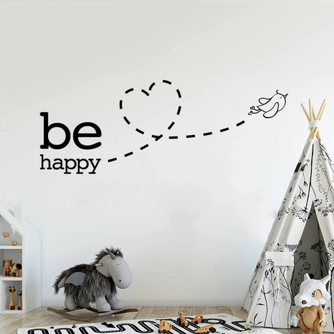 Be Happy Bird Heart Flight Path Wall Sticker Removable Black PVC Vinyl Art Decal For Living Room Bedroom Home Decor Decorating