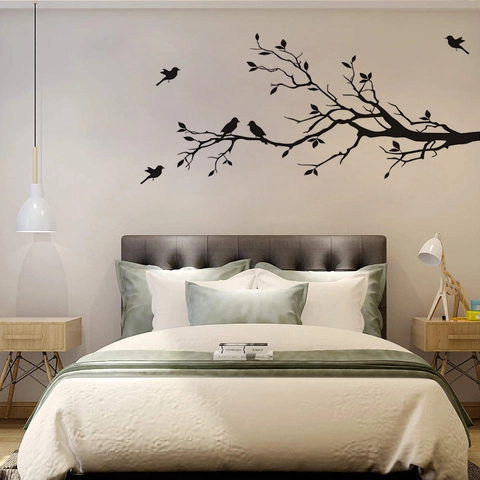 Minimalistischer Schwarzer Zweig Vögel Wandtattoo PVC Selbstklebend Abnehmbare Vinyl Aufkleber Für Wohnzimmer Schlafzimmer