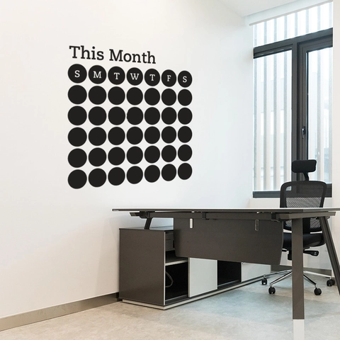 Adesivo Murale Pianificatore Mensile This Month Removibile in PVC Adesivo a Lavagna con Griglia a Punti Circolari per Organizzazione Ufficio Casa