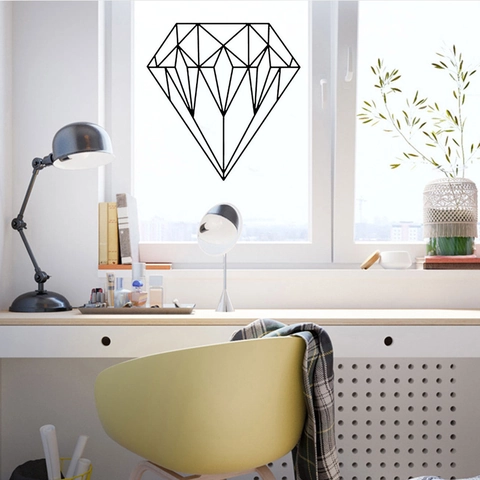Adhesivo de Pared PVC Diamante Geométrico Moderno Minimalista Negro Arte de Línea Decoración para Sala de Estar Dormitorio