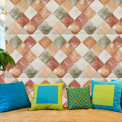 Vintage Geometrische Quadrat Selbstklebende Tapete Wasserdicht PVC Wandaufkleber Für Wohnzimmer Schlafzimmer Dekor