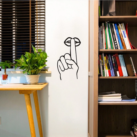 Minimalist PVC Wall Sticker Modern Line Art Lips Finger Shh Gesture Decor For Bedroom Living Room Cafe Nordic Mural Decor