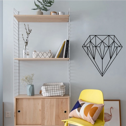 Adhesivo de Pared PVC Diamante Geométrico Moderno Minimalista Negro Arte de Línea Decoración para Sala de Estar Dormitorio