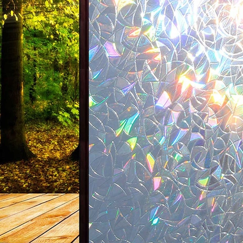 3D Rainbow Window Privacy Film Static Cling Non Adhesive Glass Sticker Irregular Pattern Home Bathroom Office Decoration