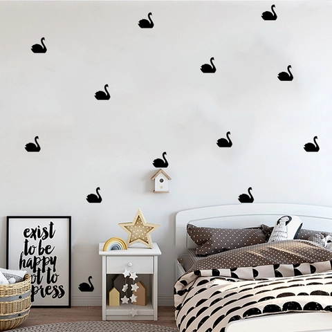 Stickers Muraux Silhouette Cygne Style Nordique PVC Décalcomanies Animaux Amovibles pour Chambre Salon Maison Décoration