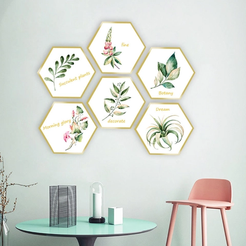Hexagonale Nordische Botanische PVC Wandaufkleber Abnehmbare Grüne Pflanzen Blumen Wandtattoos Für Wohnzimmer Schlafzimmer