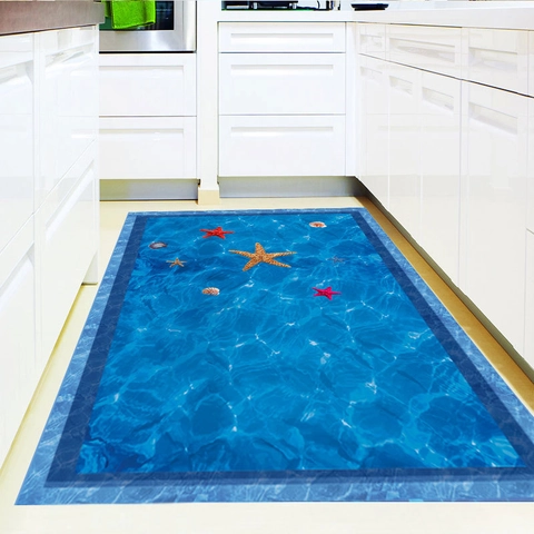 Adesivo per Pavimenti 3D Océano Stella Marina Conchiglia PVC Impermeabile Autoadesivo per Bagno Piscina Decorazione Casa
