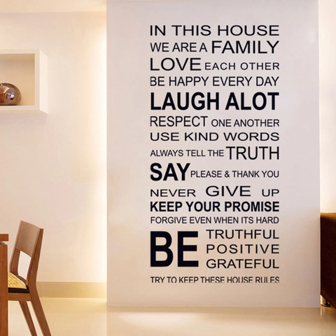 In Questa Casa Citazioni Inglese Regole della Casa Adesivo da Parete Rimovibile in PVC Nero per Soggiorno Decorazione Casa