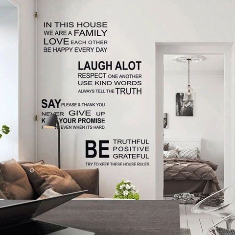 In Questa Casa Citazioni Inglese Regole della Casa Adesivo da Parete Rimovibile in PVC Nero per Soggiorno Decorazione Casa