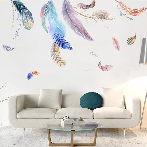 Nordisch Aquarell Feder Vogelnest Wandtattoos Für Wohnzimmer Schlafzimmer PVC DIY Abnehmbare Dekorative Kunst Wandtattoo
