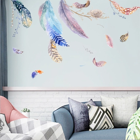 Nordisch Aquarell Feder Vogelnest Wandtattoos Für Wohnzimmer Schlafzimmer PVC DIY Abnehmbare Dekorative Kunst Wandtattoo