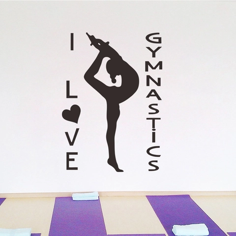 I Love Gymnastics Wall Sticker Removable PVC Gymnast Silhouette Decal For Gym Yoga Studio Living Room Black Home Decor