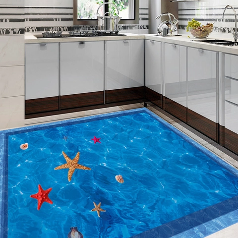 Adesivo per Pavimenti 3D Océano Stella Marina Conchiglia PVC Impermeabile Autoadesivo per Bagno Piscina Decorazione Casa
