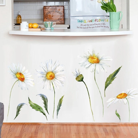 Moderne Aquarell Gänseblümchen Wandaufkleber PVC Blumen Wandtattoos Für Wohnzimmer Kinderzimmer Kindergarten Deko Blumen Wandbild