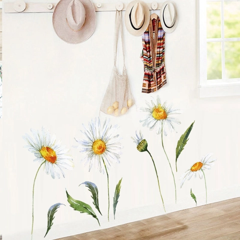Moderne Aquarell Gänseblümchen Wandaufkleber PVC Blumen Wandtattoos Für Wohnzimmer Kinderzimmer Kindergarten Deko Blumen Wandbild