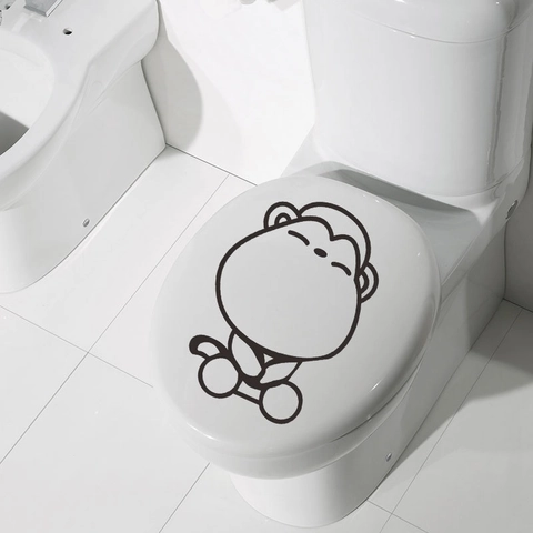 Simpatico Adesivo da Parete in PVC a Forma di Scimmia Cartone Animato Linea Nera Minimalista per Sedile Gabinetto Bagno