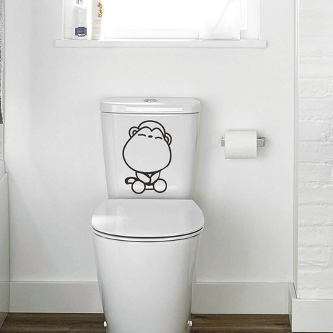Simpatico Adesivo da Parete in PVC a Forma di Scimmia Cartone Animato Linea Nera Minimalista per Sedile Gabinetto Bagno