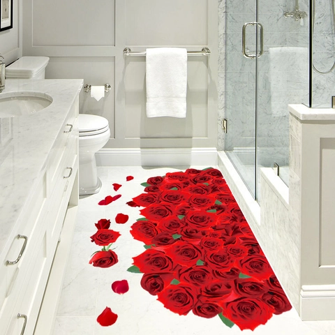 Adesivo 3D Rosa Rossa per Parete e Pavimento Realistico Impermeabile in PVC Decoro Floreale per Bagno Soggiorno Casa