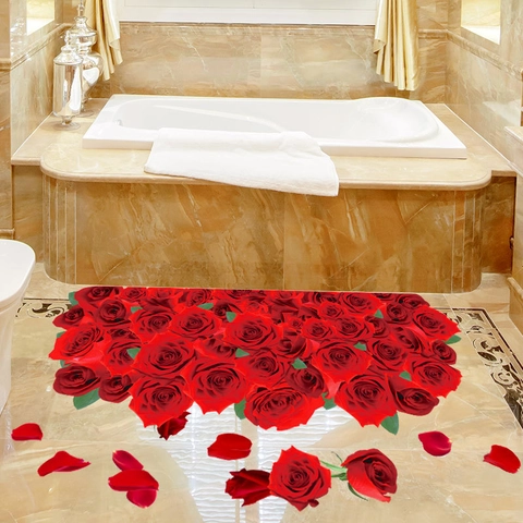 Adesivo 3D Rosa Rossa per Parete e Pavimento Realistico Impermeabile in PVC Decoro Floreale per Bagno Soggiorno Casa