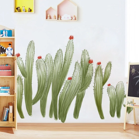 Handgemalte Aquarell Kaktus Wandtattoos Grüne Pflanze Blume Fußleiste Abziehbilder Für Wohnzimmer Schlafzimmer Deko