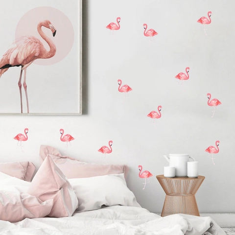 Pegatinas de Pared de Flamenco de Acuarela Para Habitación Infantil Guardería Pájaro Rosa PVC Calcomanías Removibles Arte