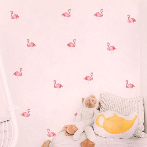Pegatinas de Pared de Flamenco de Acuarela Para Habitación Infantil Guardería Pájaro Rosa PVC Calcomanías Removibles Arte