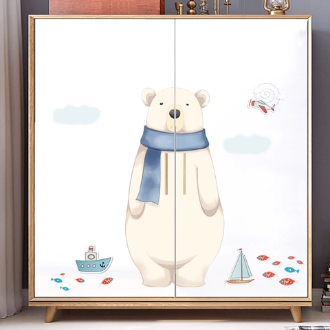 Adesivi Murali a Forma di Orso Polare in PVC Removibili Aereo Nave Pesce Nuvole DIY per Cameretta Bambini Decorazione Casa