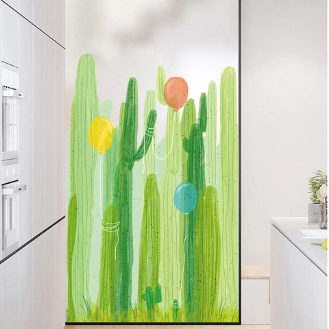 Pegatinas de Ventana de Vidrio de Cactus de Dibujos Animados Globos Calcomanías de Pared de PVC Autoadhesivas Extraíbles