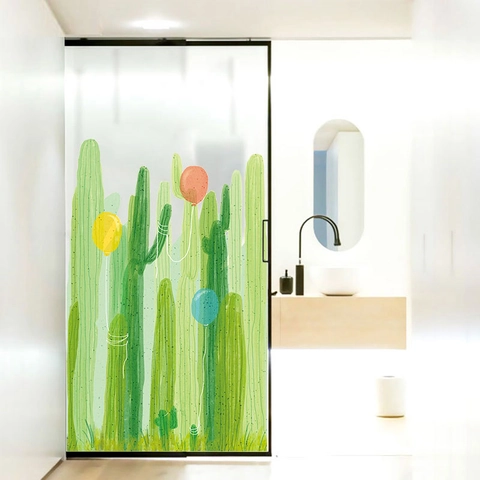 Pegatinas de Ventana de Vidrio de Cactus de Dibujos Animados Globos Calcomanías de Pared de PVC Autoadhesivas Extraíbles