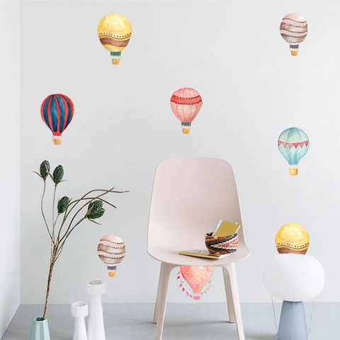 Adesivi Murali Acquerello Mongolfiera Per Cameretta Bambini Removibile PVC DIY Decorazione Casa Camera Da Letto