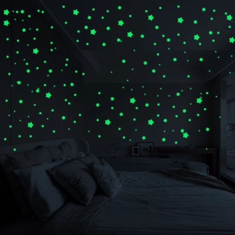 Adesivi Murali a Forma di Stella Luminosa Fluorescenti in PVC Glow In The Dark per Cameretta Fai da Te Decorazione Casa