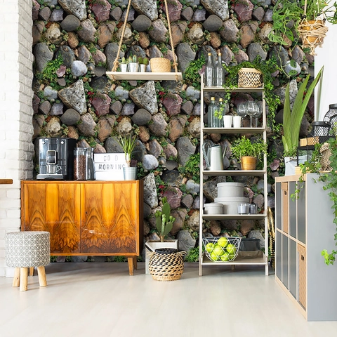 3D Faux Stone Texture Wall Sticker PVC Self Adhesive Wallpaper Pebble Moss Pattern For Cafe Restaurant Living Room Home Decor