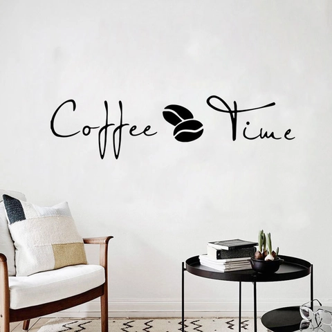 Adesivo da Parete con Scritta Coffee Time in PVC Nero Rimovibile per Cucina Caffè Ristorante Murale Artistico Decorazione Casa