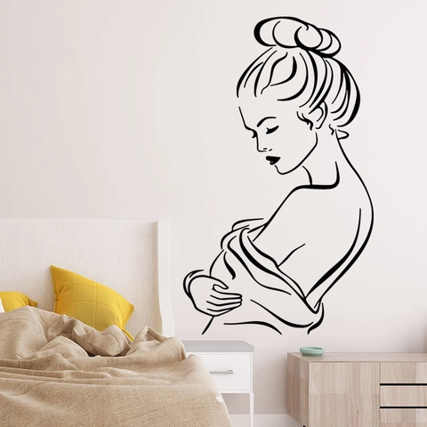 Sticker Mural Ligne Artistique Femme Sexy Minimaliste Moderne PVC Noir Auto Adhésif Silhouette Décoration Pour Chambre