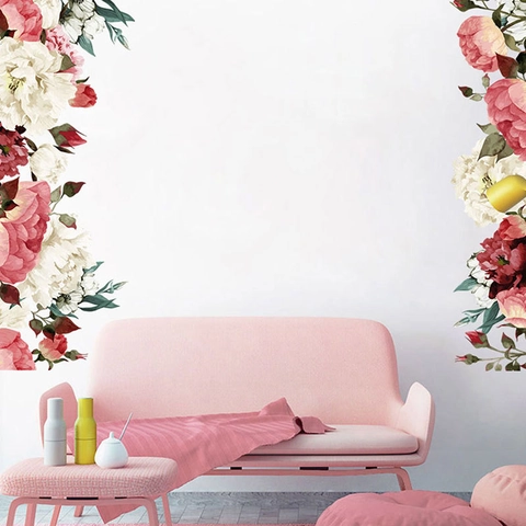 Pegatinas de Pared de Flores de Peonía PVC Autoadhesivas Pegatinas para Rodapié Sala de Estar Dormitorio Renovación de Muebles