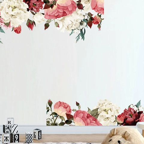 Pegatinas de Pared de Flores de Peonía PVC Autoadhesivas Pegatinas para Rodapié Sala de Estar Dormitorio Renovación de Muebles
