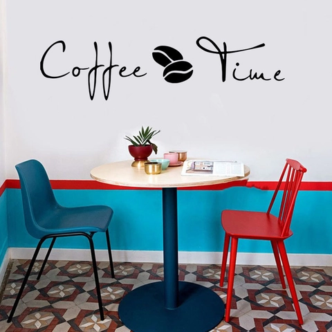 Adesivo da Parete con Scritta Coffee Time in PVC Nero Rimovibile per Cucina Caffè Ristorante Murale Artistico Decorazione Casa