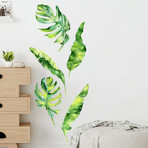 Aquarel Tropische Groene Bladeren Muurstickers Verwijderbare PVC Monstera Bananenblad Muursticker Voor Woonkamer Slaapkamer Decor
