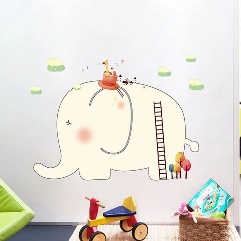 Cartoon Olifant En Giraffe Muursticker Verwijderbare PVC Decoratieve Muurschildering Voor Kinderkamer Babykamer Slaapkamer Muursticker