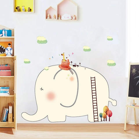Cartoon Olifant En Giraffe Muursticker Verwijderbare PVC Decoratieve Muurschildering Voor Kinderkamer Babykamer Slaapkamer Muursticker