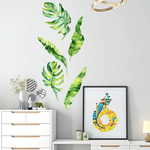 Aquarel Tropische Groene Bladeren Muurstickers Verwijderbare PVC Monstera Bananenblad Muursticker Voor Woonkamer Slaapkamer Decor
