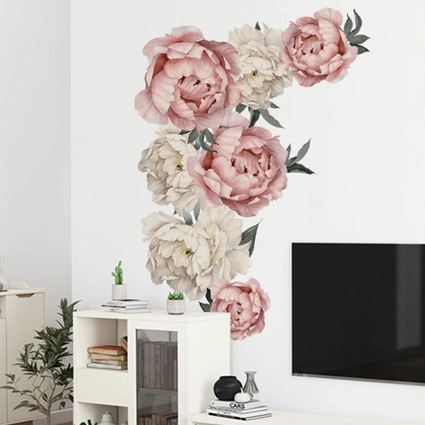 Adesivi Murali Peonia Acquerello Decalcomanie Floreali in PVC Removibili per Soggiorno Camera da Letto Decorazioni per la Casa Botaniche
