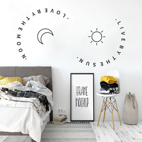 Adesivo da Parete Minimalista Sole e Luna PVC Live By The Sun Love By The Moon Motivo Celeste Decalcomania per Camera