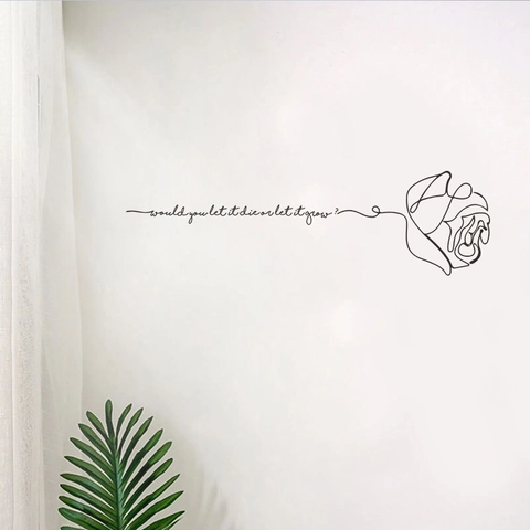 Adesivo da Parete Minimalista con Rosa Art e Citazione in PVC Moderno Adesivo Decorativo per Camera da Letto e Soggiorno