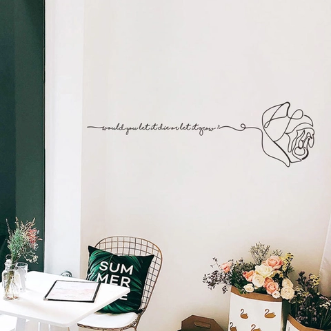 Adesivo da Parete Minimalista con Rosa Art e Citazione in PVC Moderno Adesivo Decorativo per Camera da Letto e Soggiorno