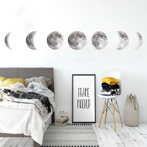 Modern Moon Phase Wall Sticker PVC Printed Moon Cycle Wall Decal For Living Room Bedroom Decor Astronomical Lunar Art Sticker