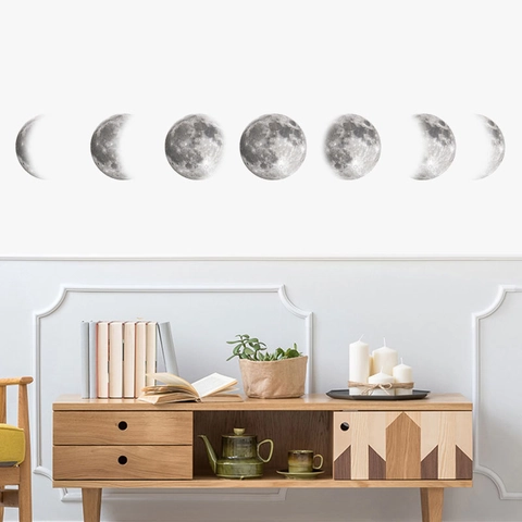 Modern Moon Phase Wall Sticker PVC Printed Moon Cycle Wall Decal For Living Room Bedroom Decor Astronomical Lunar Art Sticker
